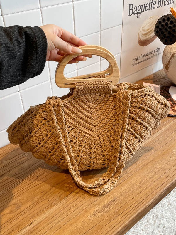 Women's Niche Hollow Out Straw Woven Leisure Commute Portable Vegetable Bags