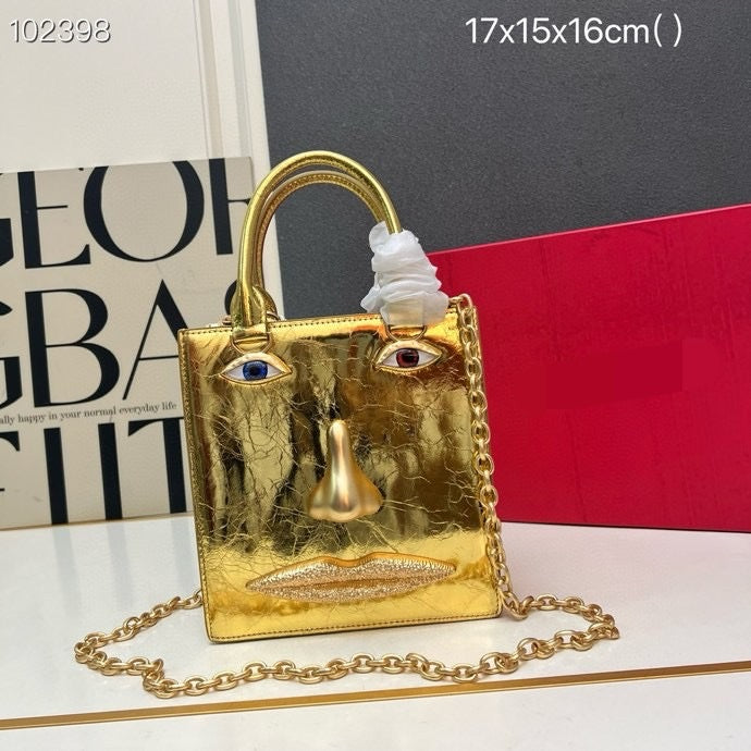 Women's Summer Parry Plain Cowhide Chain Face Women's Shoulder Bag