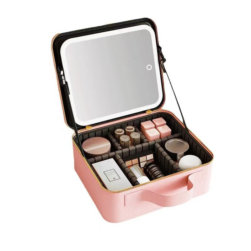 With Light Mirror Portable Cosmetics Storage Bags