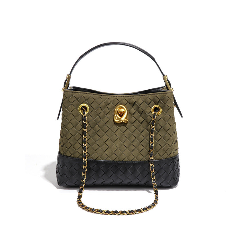 Women's Retro Woven Hand Holding Frosted One Bucket Bags