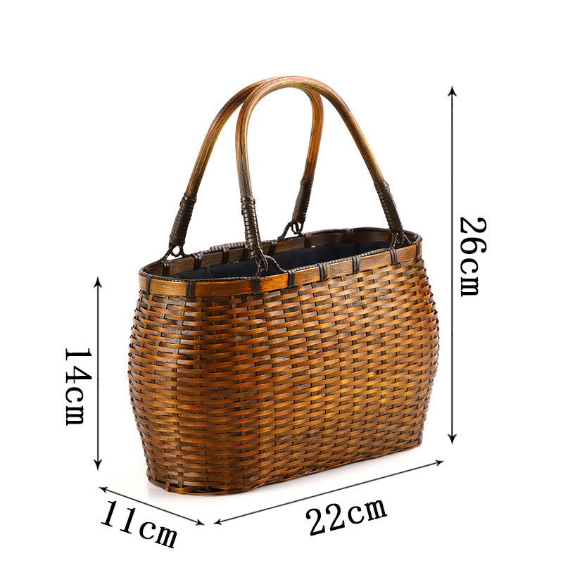 Knitted Purely Handmade Storage Basket With Handles For Tea Women's Handbag