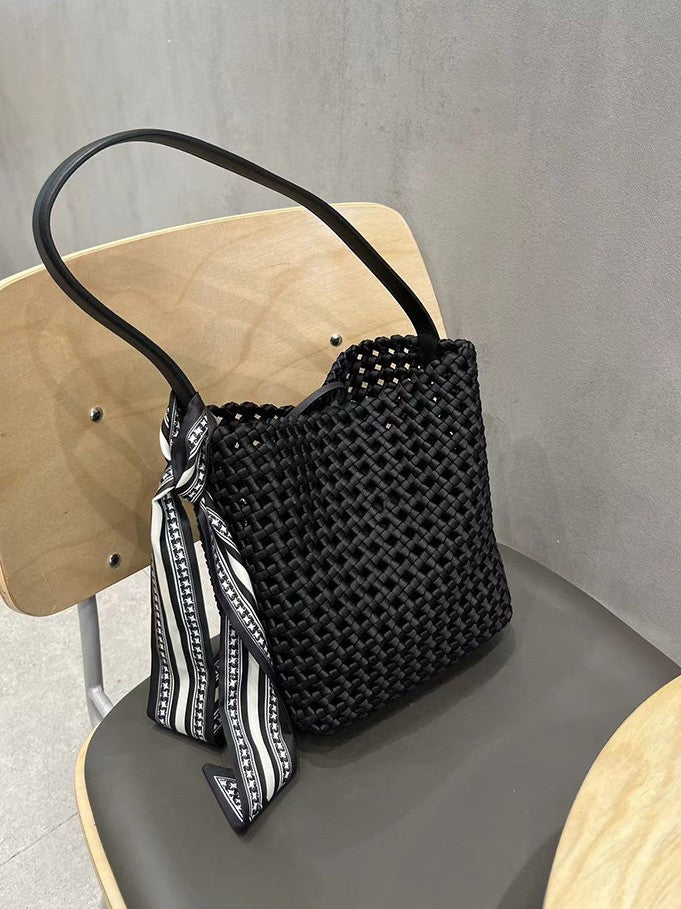 Capacity Nylon Cloth Hand-woven Underarm Hollow Bucket Bags