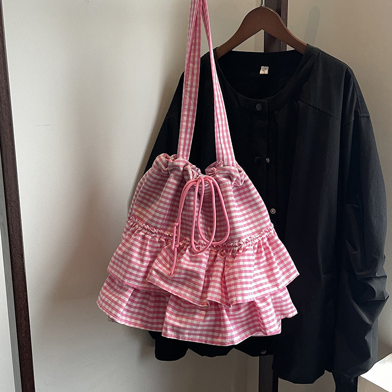 Women's Trendy Plaid Korean Style Fashion Large Capacity Canvas Tote Bags