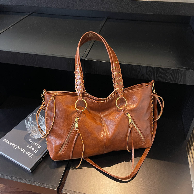 Women's Retro Large Capacity With Rope Underarm Tote Bag