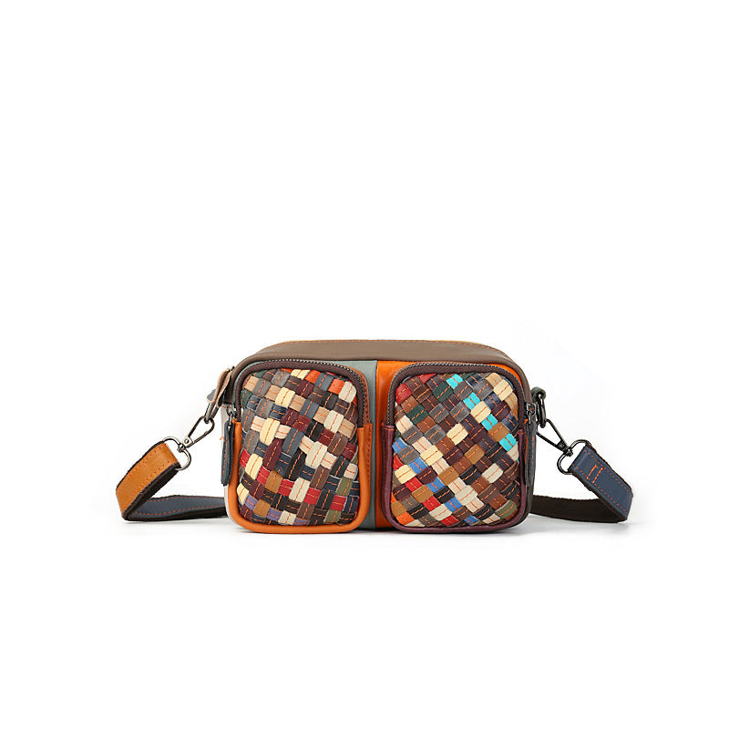 Women's Leather Weave Color Matching Large Capacity Multiple Slots Bags