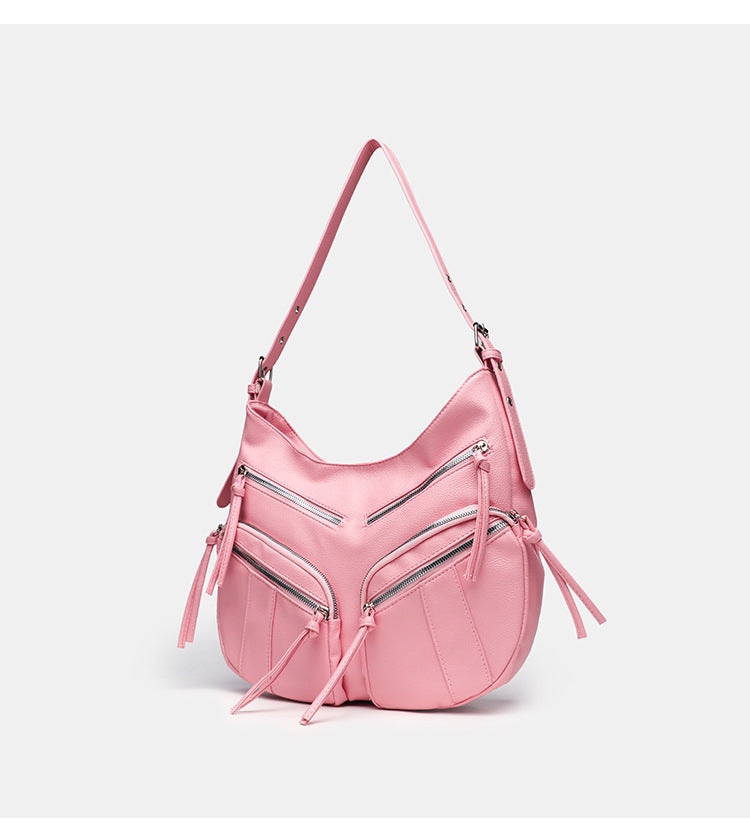 Women's Korean Style Adjustable Soft Leather Textured Lychee Pattern Large Underarm Bag
