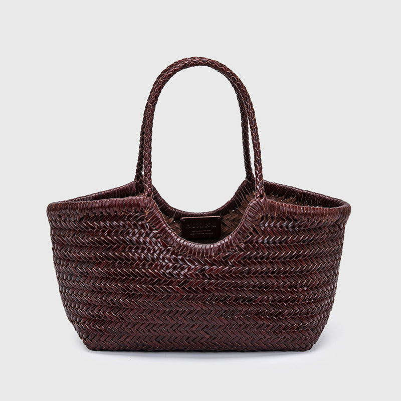 Woven Vintage First Layer Cowhide Vegetable Basket Tote Bag