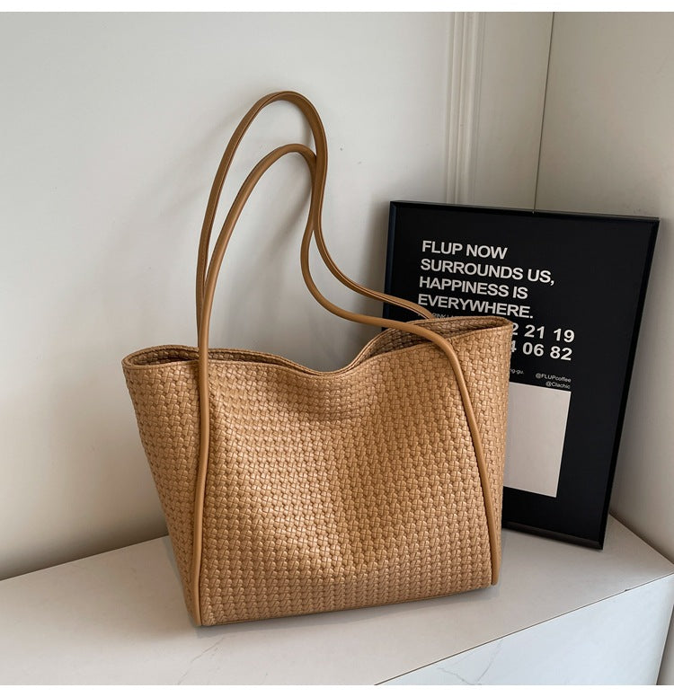 Women's High Sense Woven Retro Large Capacity Underarm Simple Temperament Commute Shoulder Bags