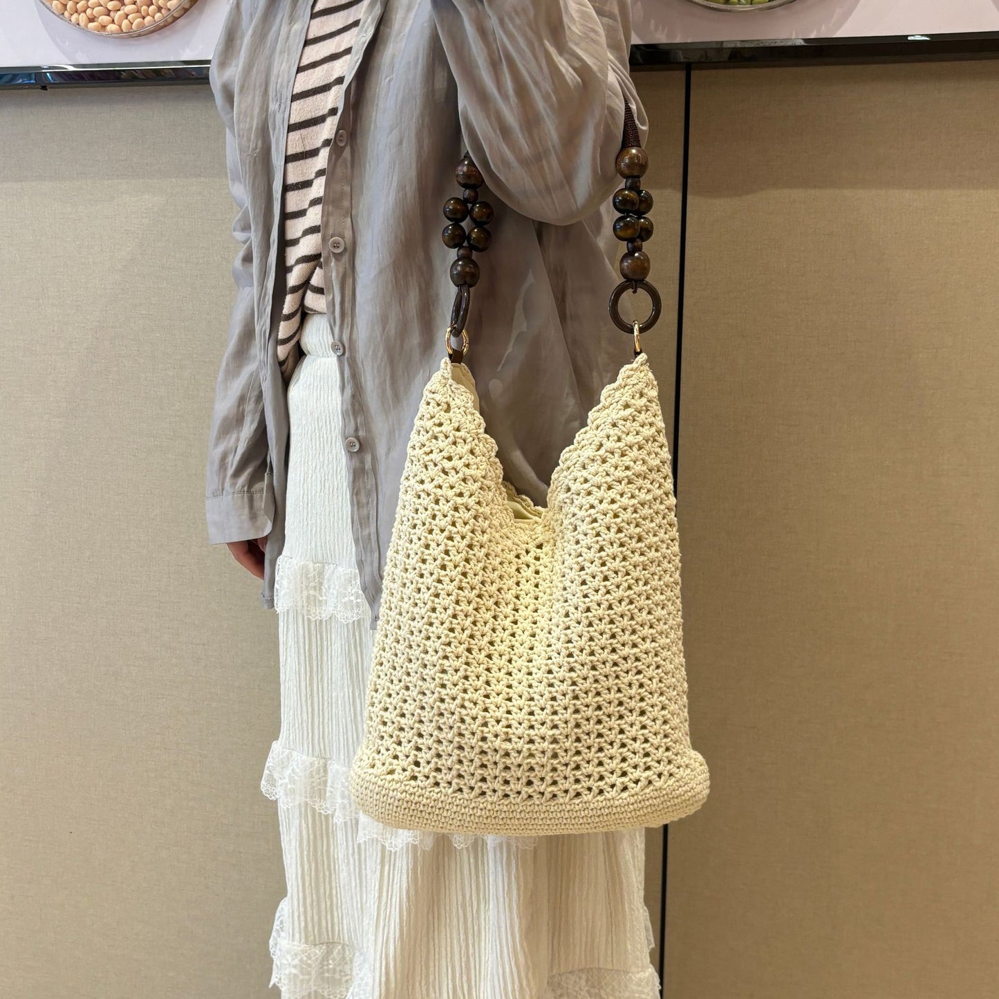 High-grade Lace Hand-woven Beads Niche Cotton String Vacation Seaside Bags