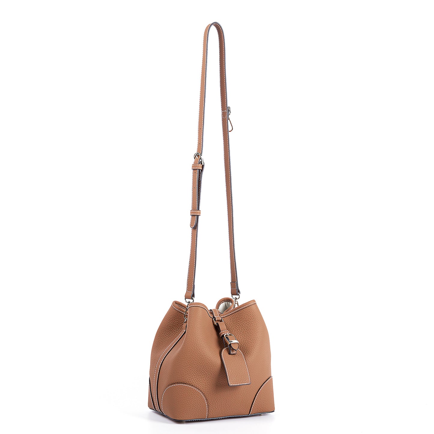 Women's Handmade Retro Cowhide Lychee Pattern Drawstring Bags
