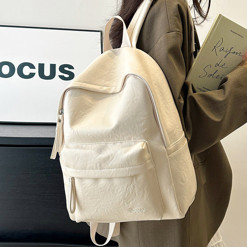 Female Brown Simple Large Capacity Business Computer Leather Women's Backpack