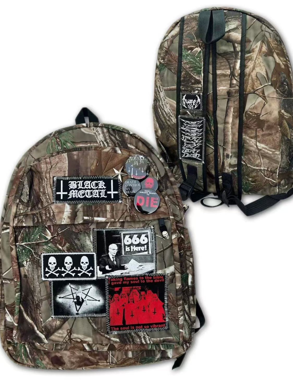 Leaves Camouflage Cross Subculture Rock Dark Punk Leisure Backpack