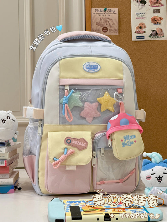 Contrast Color Cute Cartoon Junior High Good-looking Versatile Large Backpacks