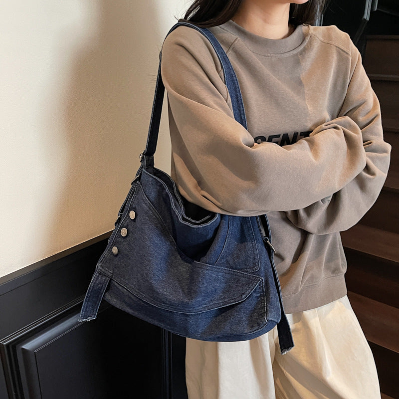 Women's Retro Washed Denim Large Capacity Trendy Tote Bag