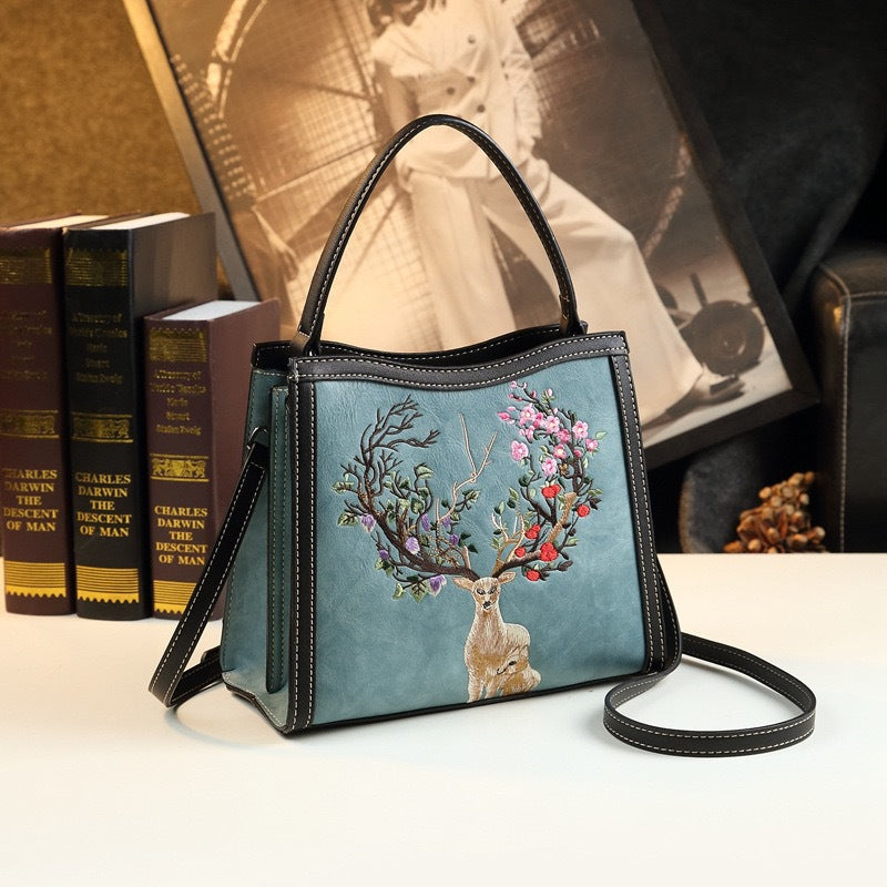 Chinese Style Embroidery Sika Deer Design Women's Handbag