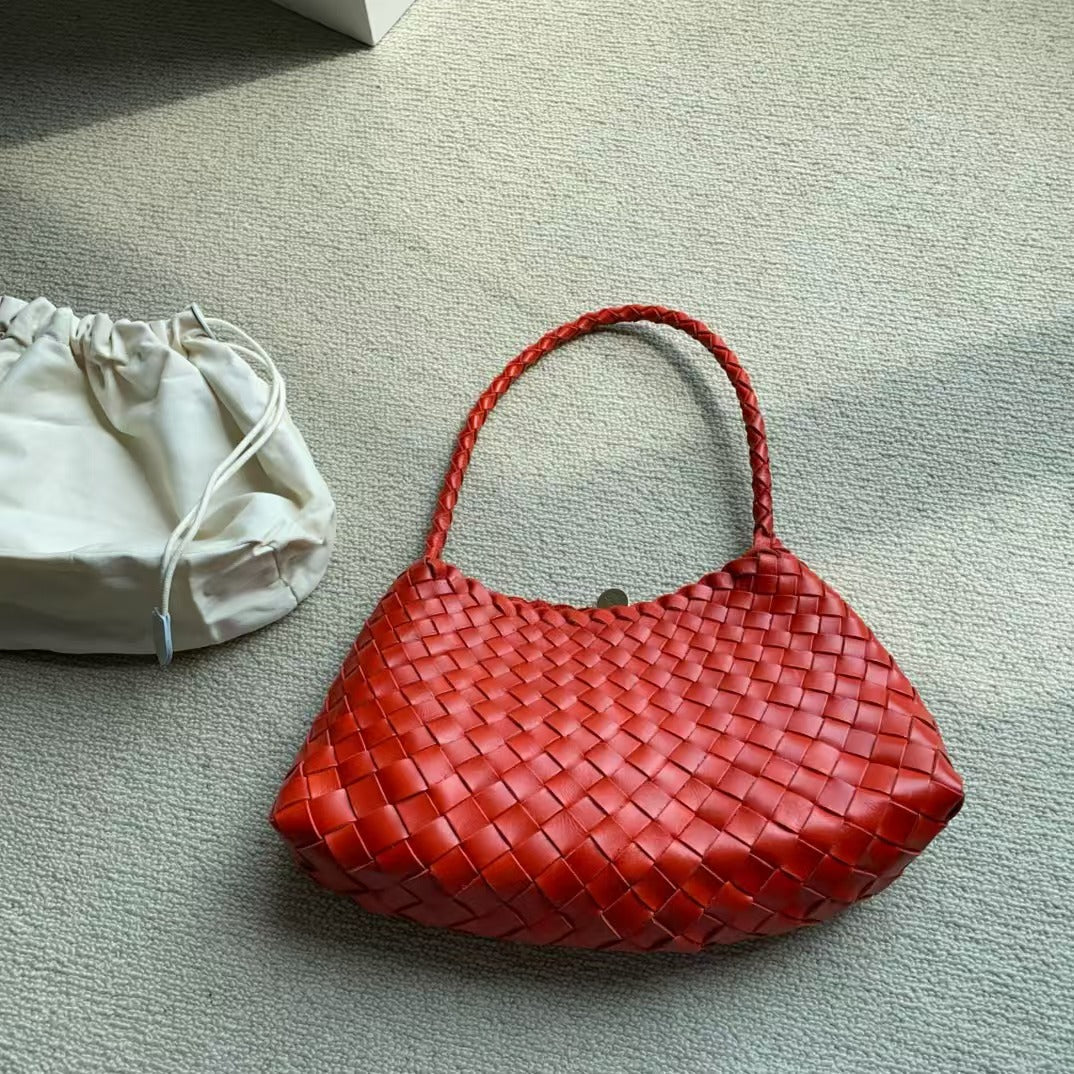 Charming Women's Cowhide Woven Vintage Baguette Handbags