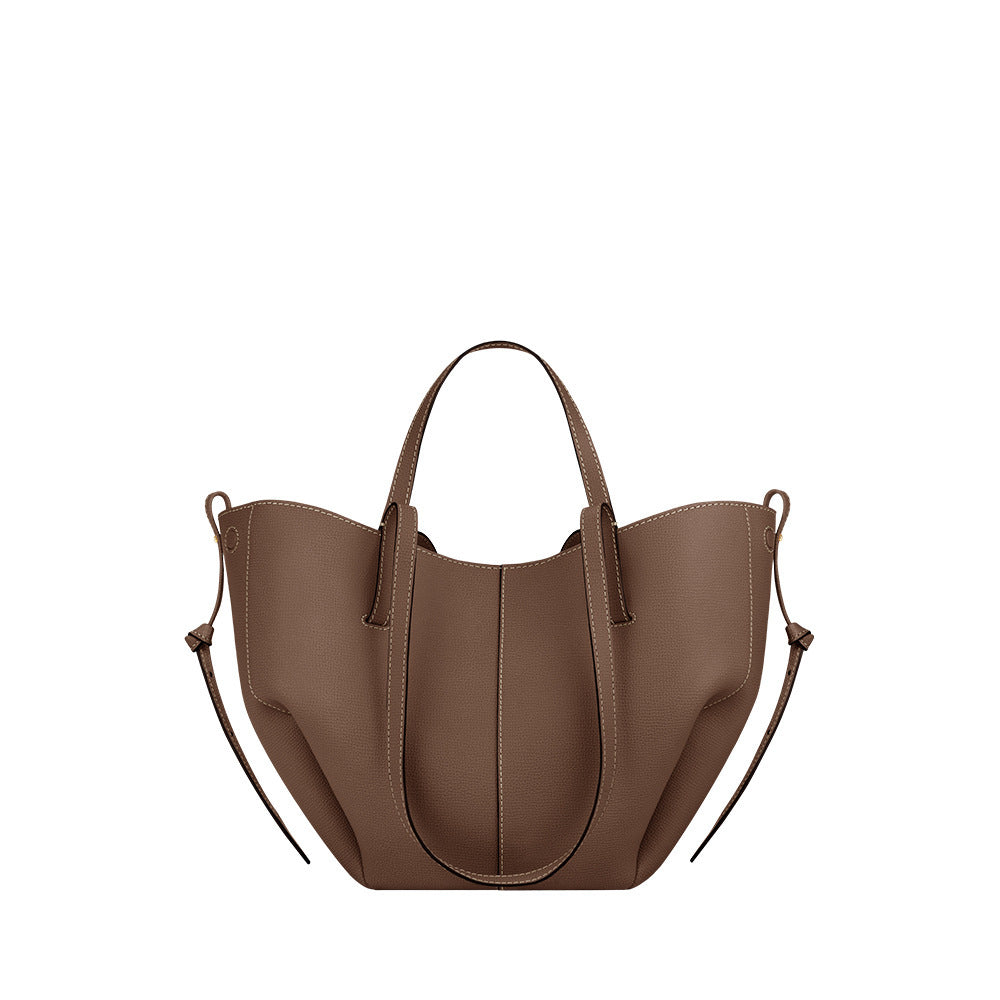 Women's French Wings Style Cowhide Large Capacity Totes Pleated Portable Bags