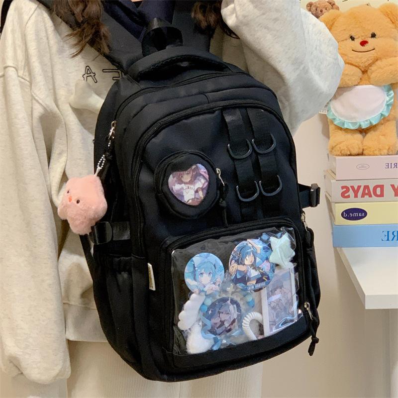 Style College Transparent Solid Color Bar Cartoon Junior Senior Leisure Backpack