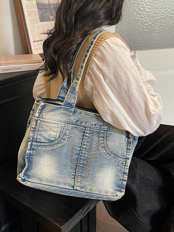Women's Worn Looking Washed-out Denim Advanced Sense Everyday Joker Women's Shoulder Bag