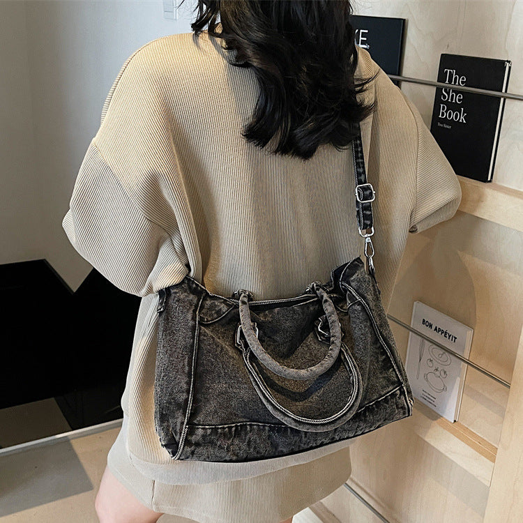 Women's Retro Washed Denim Summer Large Capacity Versatile Tote Bag
