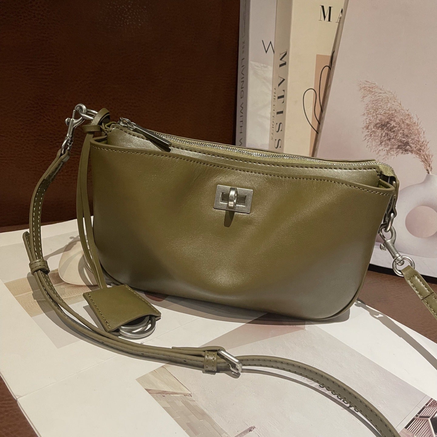 First Layer Vegetable Tanning Leather Kelly Genuine Underarm Bag