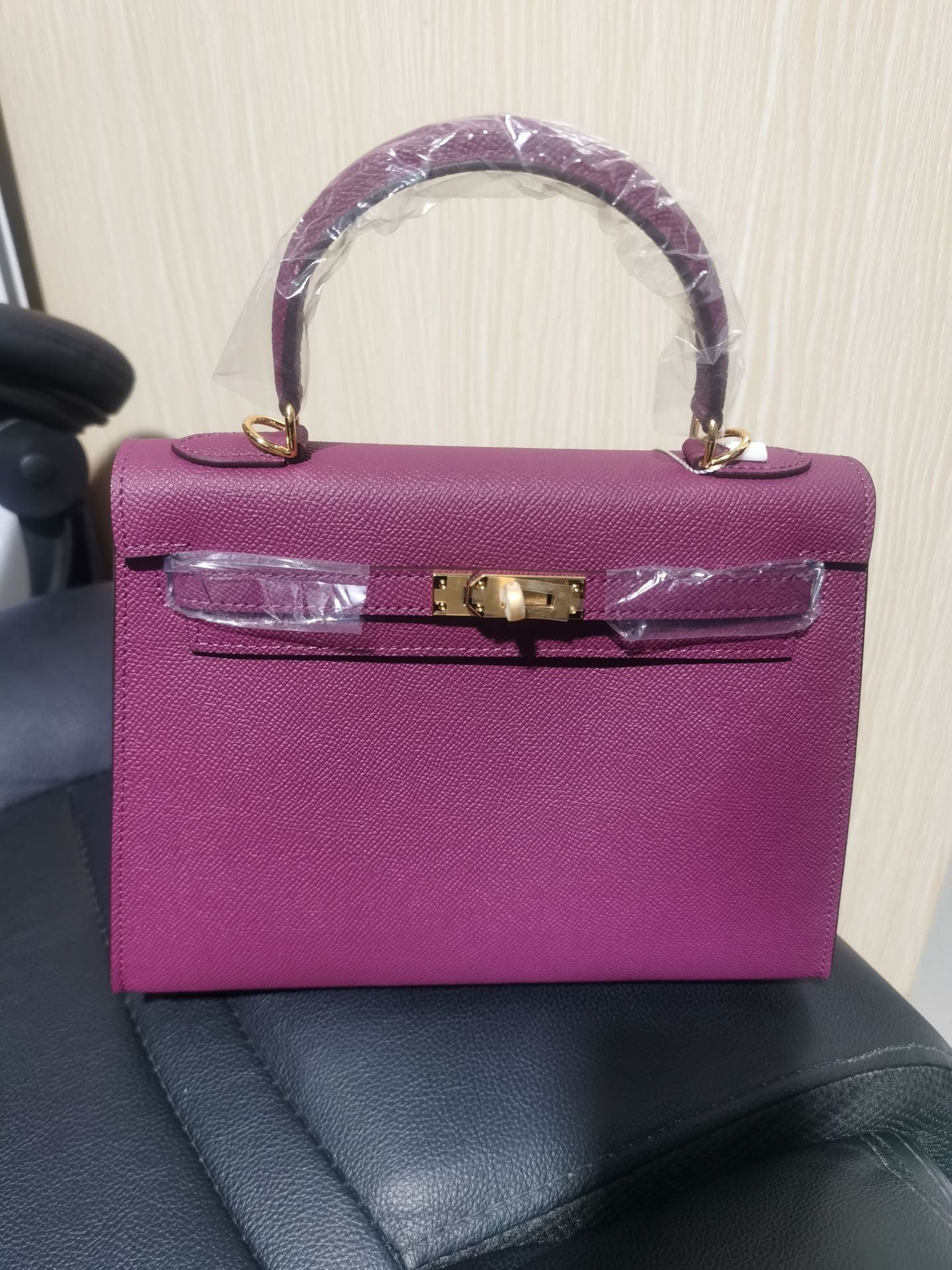 Genuine Leather Kelly Palm Print Cattlehide Fashion Simple Portable Women's Handbag
