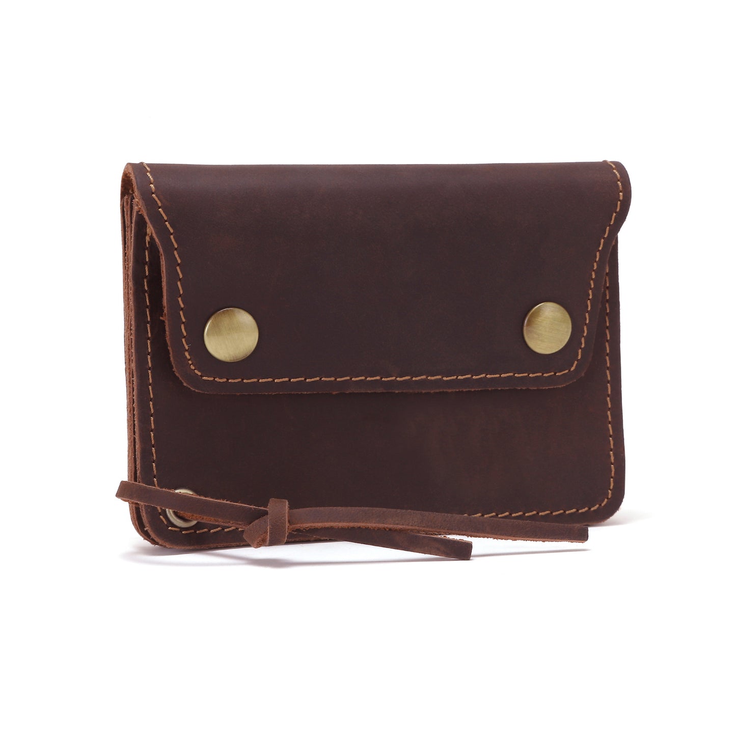 Layer Cowhide Magnetic Snap Zipper Portable Leather Card Pack Card Sleeve