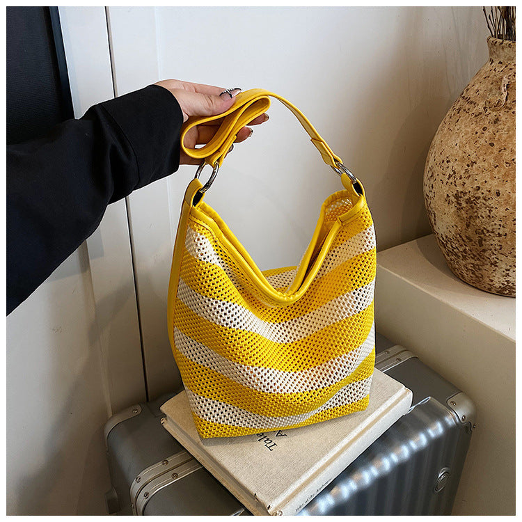 Women's Capacity Woven Striped Canvas Stitching Dumpling Women's Shoulder Bag