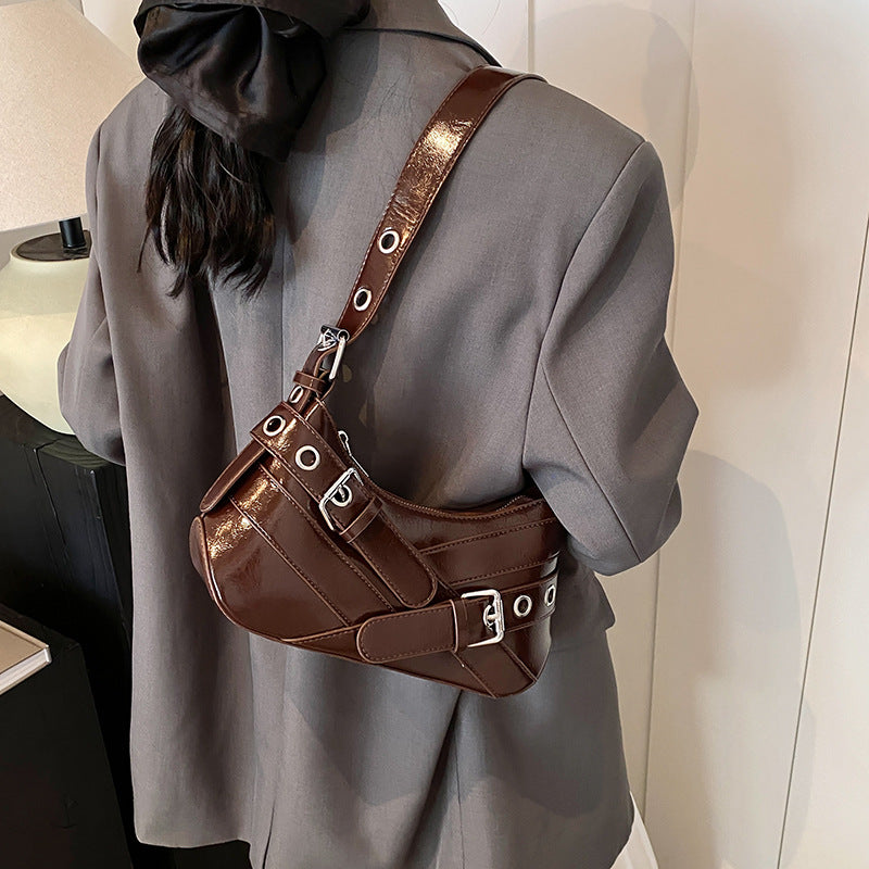 Retro Fashion Korean Style Niche Design Motorcycle Versatile High Underarm Bag