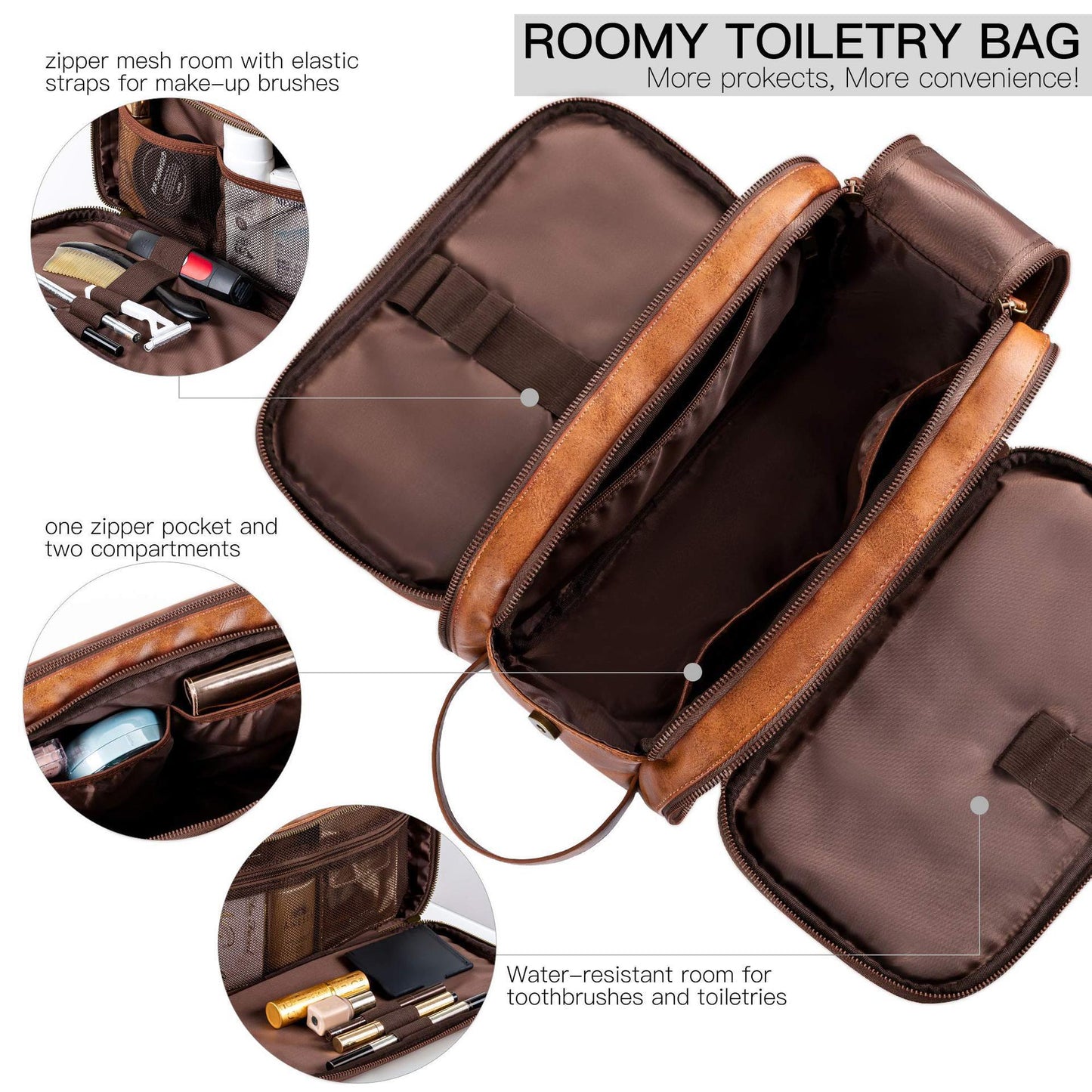 Men's Leather Wash Large Capacity Portable Retro Makeup Bag