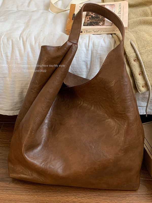 Women's High-grade Commuter Solid Color Simple Large Tote Bags
