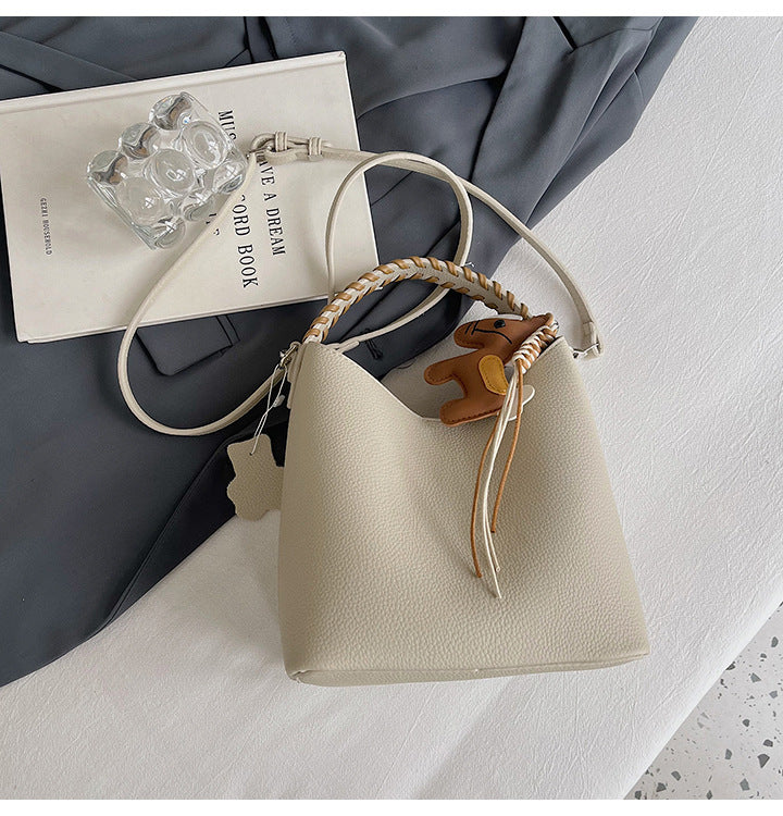 Women's Korean Style Urban Simple Large Capacity Textured Bucket Bags