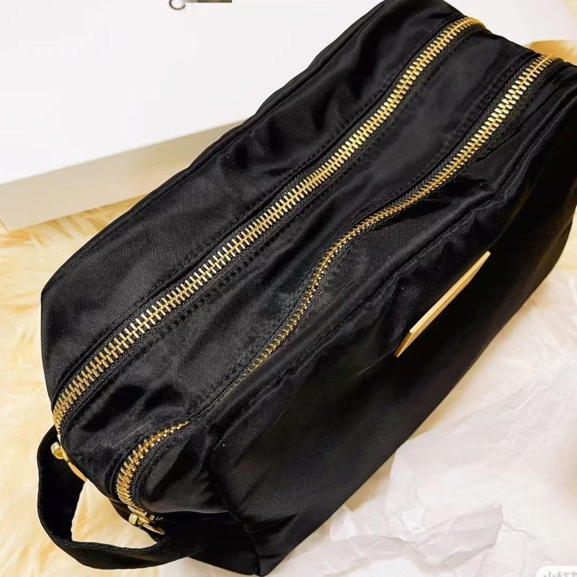 Home Classic Style Black Double Zipper Waterproof Large Capacity Cosmetic Bags