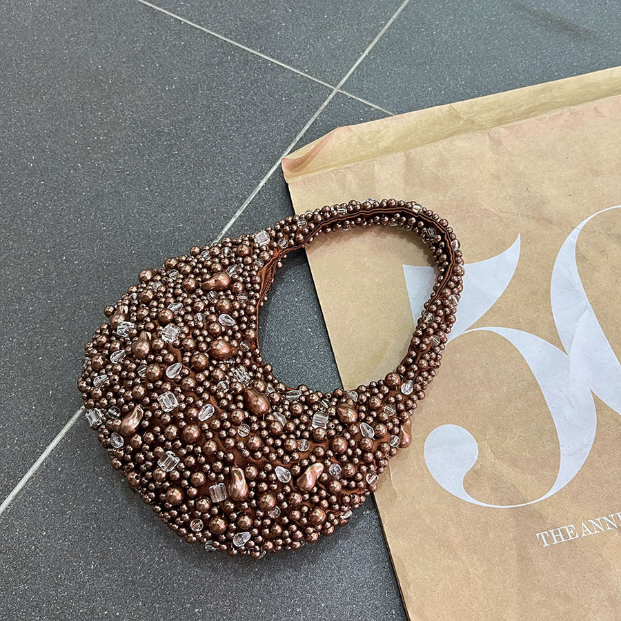Retro Textured Crystal String Beads Woven Fashion Minority Design Bags
