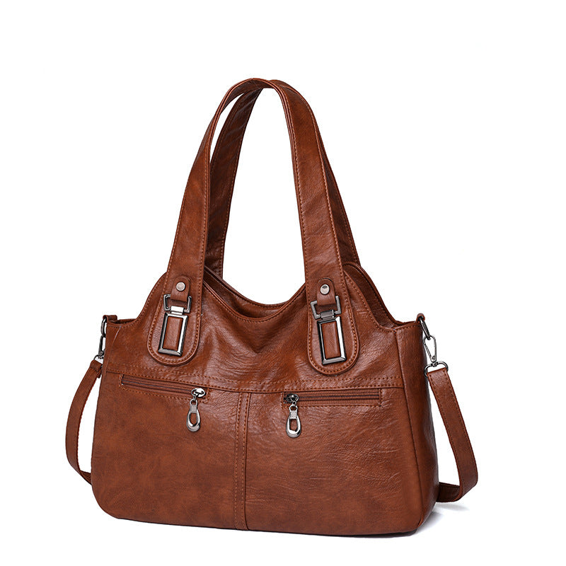 Women's Soft Leather Large Capacity Female Simple Mom Style Handbags