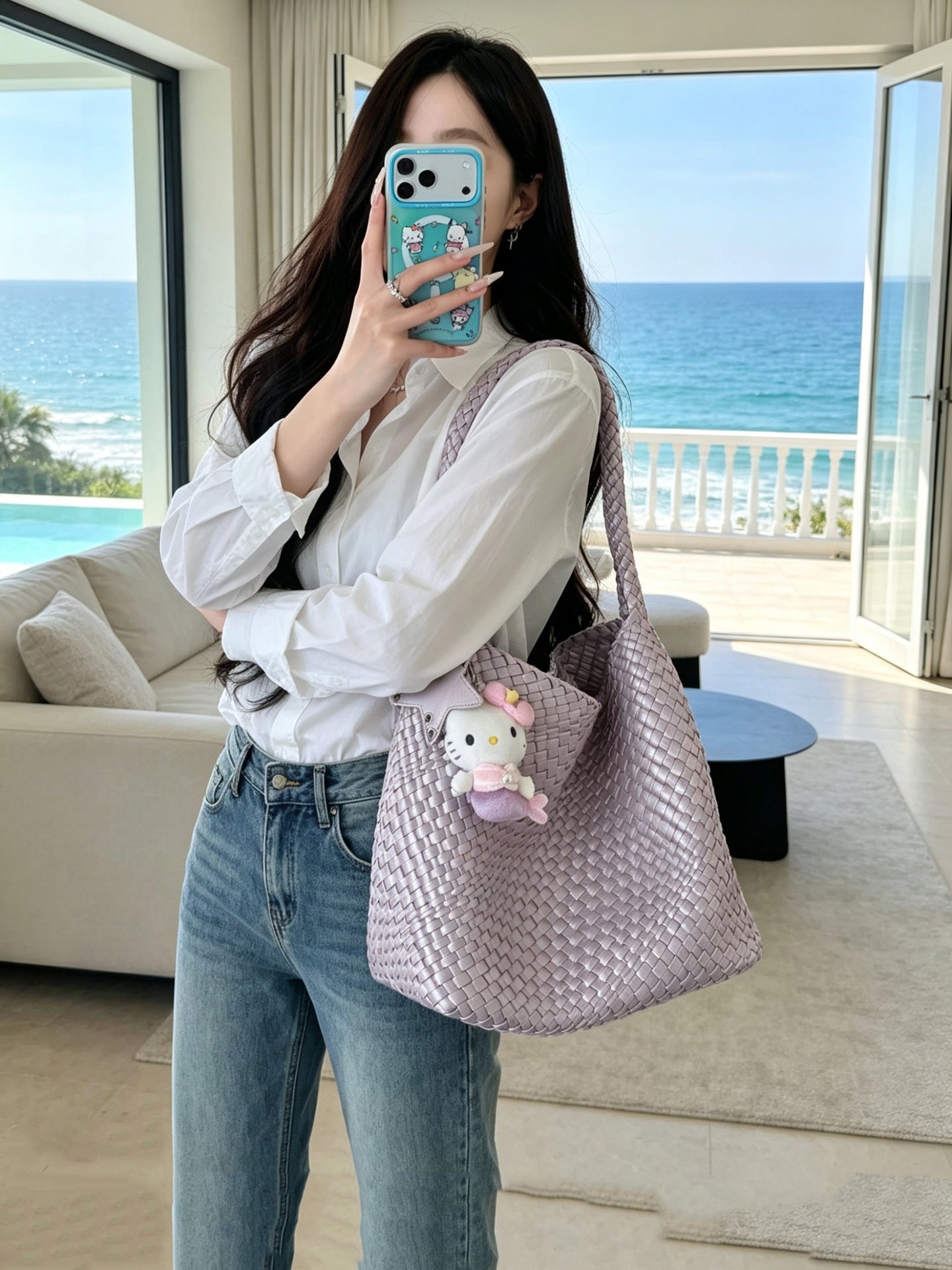 Women's Mermaid Handmade Woven Underarm Large Capacity Bucket Bag