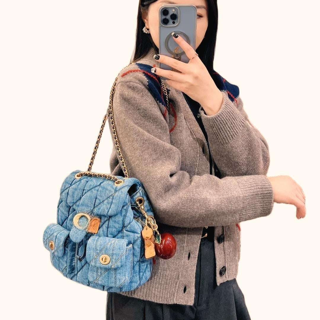Home Classic Style Lambskin Stitching Drawstring Rhombus Women's Backpack