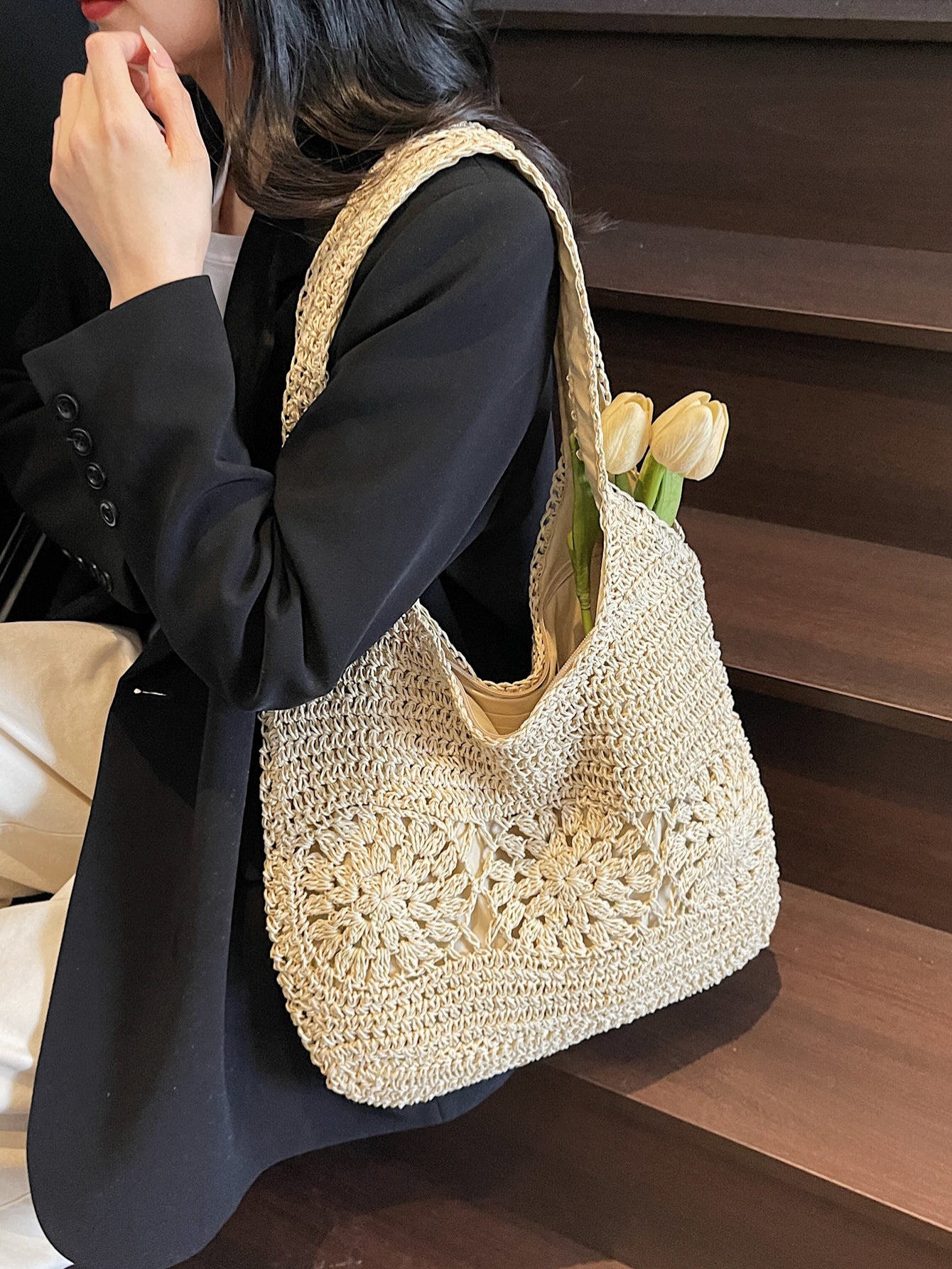 Simple Hollowed Fashion Woven Mori Leisure Handbags
