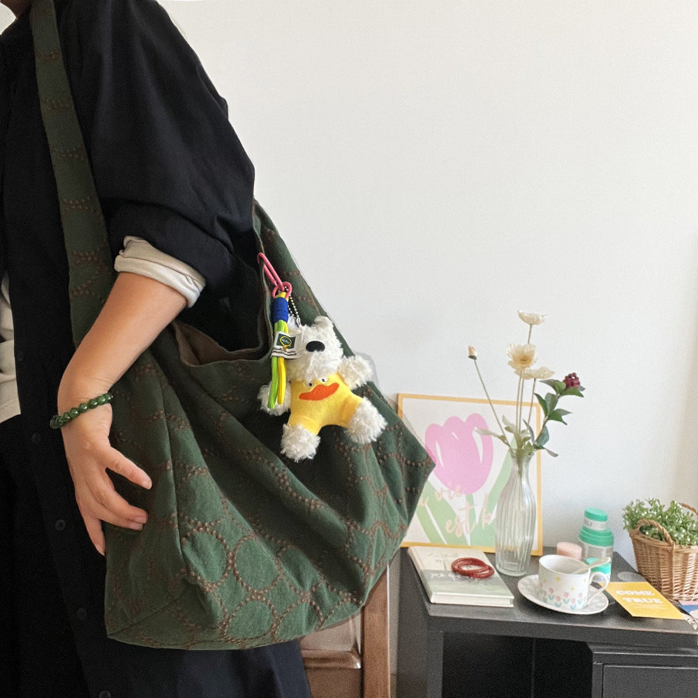 Big Ming Wind Brown Green Circle Cotton Linen Embroidered Women's Messenger Bag