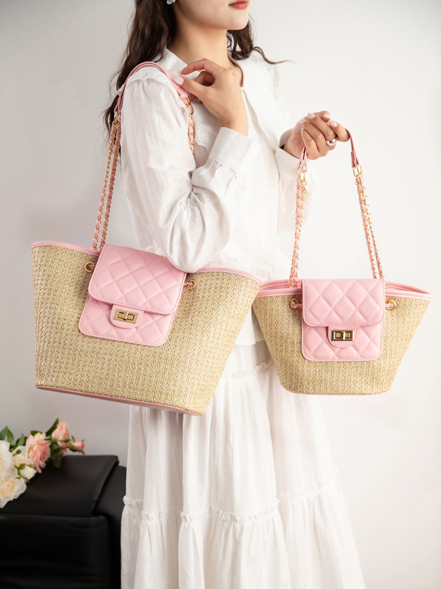 Women's Capacity Straw Woven Fashion Beach Korean Style Bucket Bag