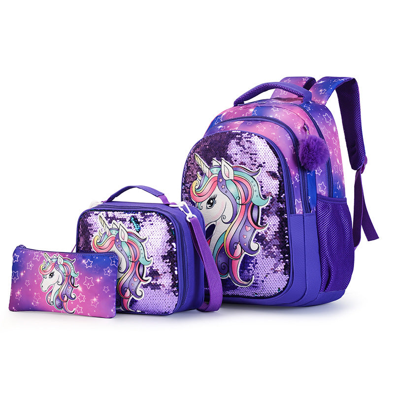 Portable Unicorn Mermaid Three-piece Lunch Pencil Large Capacity Practical Women's Backpack