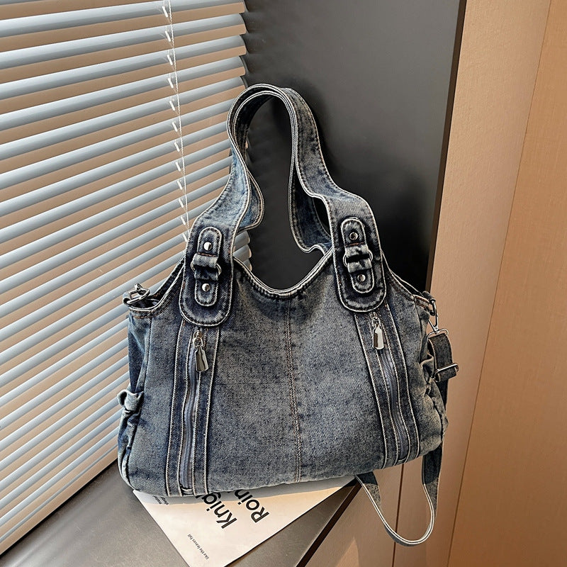 Women's Denim Retro Large Capacity Underarm Fashion Tote Bag