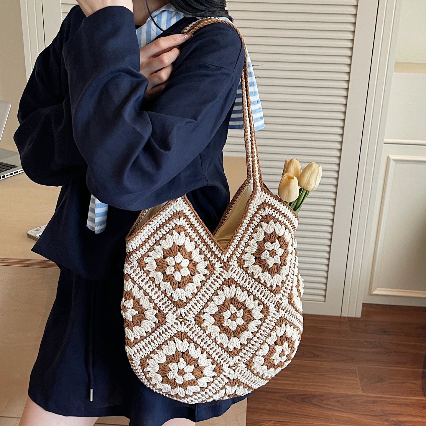 Women's Vacation Style Beach Contrast Color Niche Design Simple One Underarm Tote Bag