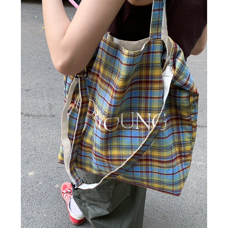 Women's Underarm For Simple Checked Canvas Tote Bags