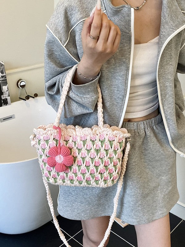 Tulip Wool Crocheted Woven Flower Sunflower Women's Messenger Bag