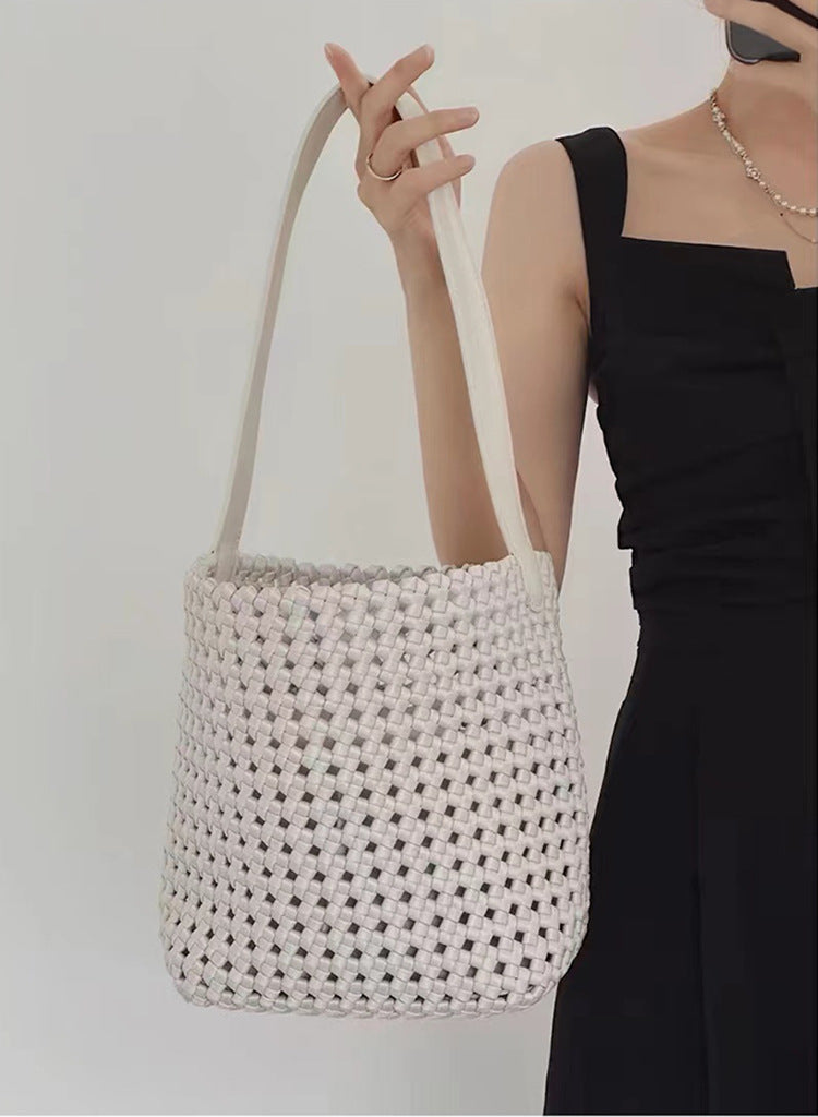 Capacity Nylon Cloth Hand-woven Underarm Hollow Bucket Bags