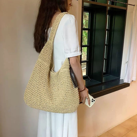Women's Large Capacity Seaside Vacation Straw Fashion Beach Lazy Relaxed Women's Shoulder Bag