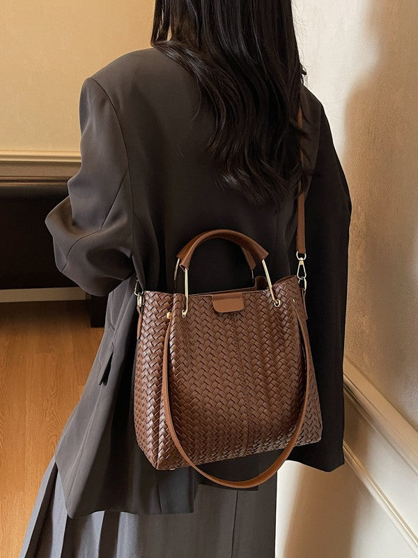 Women's Advanced Texture Woven Indentation Large Capacity Bucket Bags