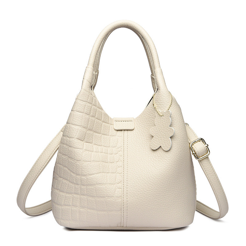 Women's Hand High-grade Genuine Leather Vegetable Basket Double Front Textured Get Women's Handbag
