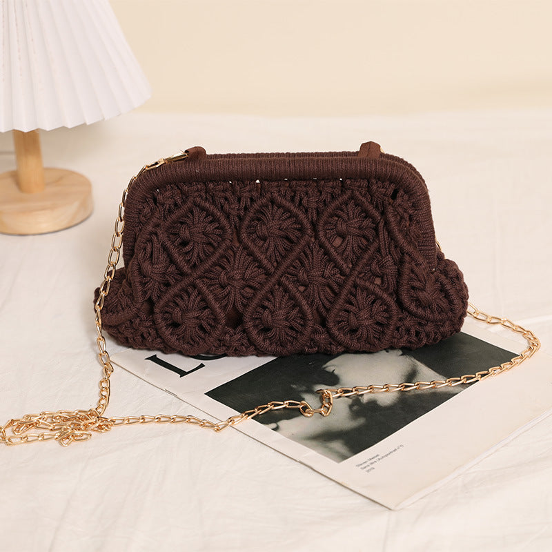 Cotton Thread Woven Solid Color Diamond Clip Straw Bags